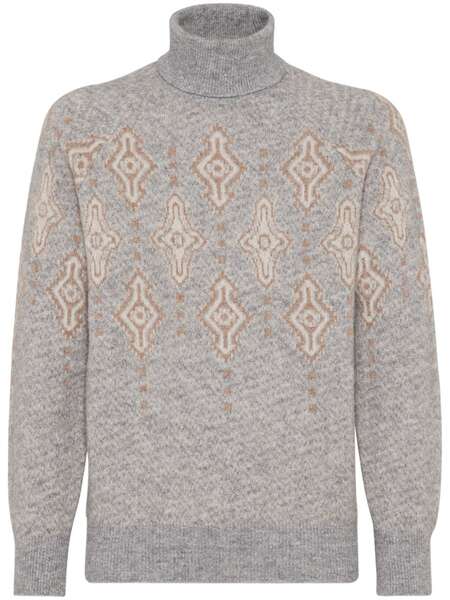  Brunello Cucinelli Patterned-intarsia Roll-neck Jumper - Grey 