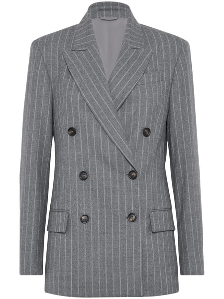 Brunello Cucinelli Pinstripe Double-breasted Blazer - Grey 