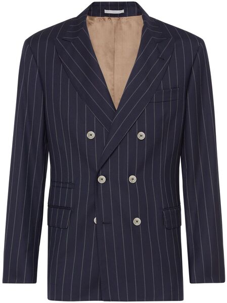  Brunello Cucinelli Pinstripe-print Double-breasted Blazer - Blue 