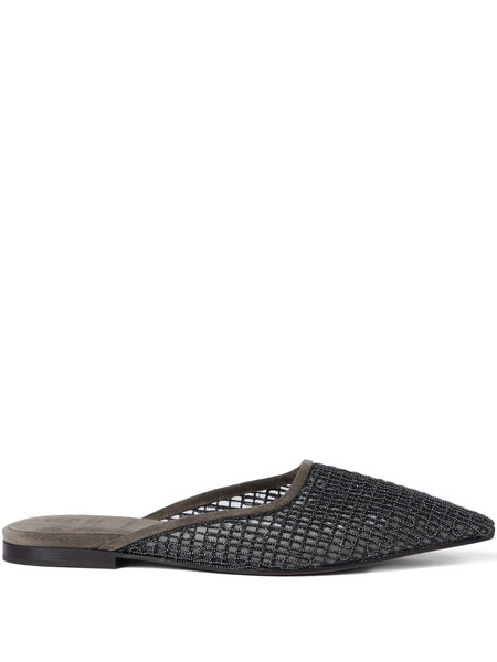  Brunello Cucinelli Precious Net-embroidery Flat Mules - Brown 