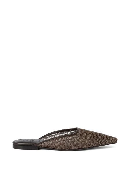  Brunello Cucinelli Precious Net Embroidery Mules - Brown 
