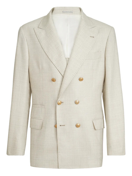  Brunello Cucinelli Prince Of Wales-pattern Double-breasted Blazer - Neutrals 
