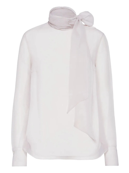 Brunello Cucinelli Pussybow Silk Blouse - Neutrals 