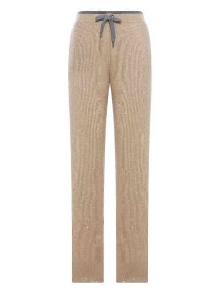  Brunello Cucinelli Ribbed-knit Embellished Trousers - Neutrals 
