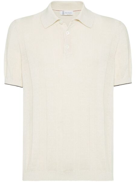  Brunello Cucinelli Ribbed-knit Polo Shirt - Neutrals 