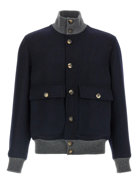  Brunello Cucinelli Ribbed-knit Wool Bomber Jacket - Blue 