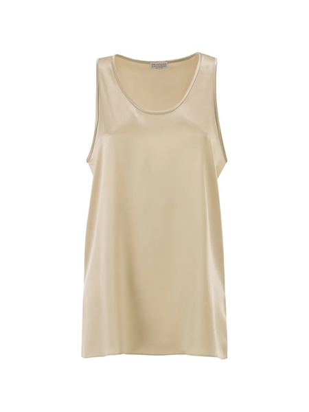  Brunello Cucinelli Satin Scoop-neck Top - Neutrals 
