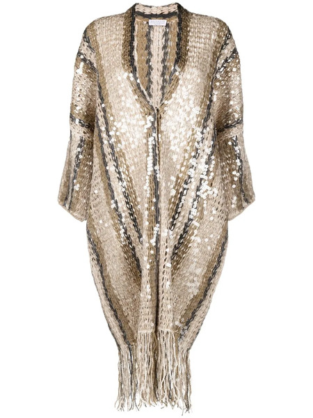 Brunello Cucinelli Sequin-embellished Knitted Cardigan - Neutrals 