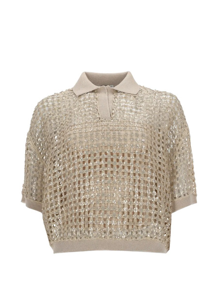  Brunello Cucinelli Sequin-embellished Polo Shirt - Neutrals 