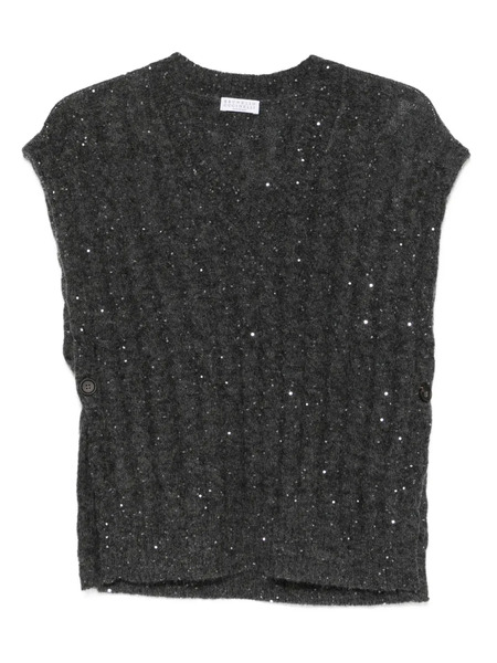  Brunello Cucinelli Sequin-embellished Sleeveless Top - Grey 