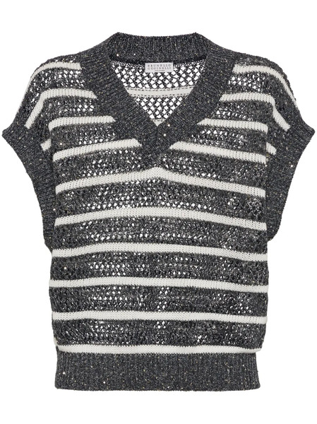  Brunello Cucinelli Sequin-embellished Top - Grey 