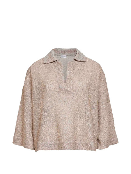  Brunello Cucinelli Sequin Embroidered V-neck Top - Neutrals 