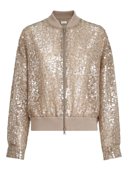  Brunello Cucinelli Sequin-embroidery Bomber Jacket - Neutrals 