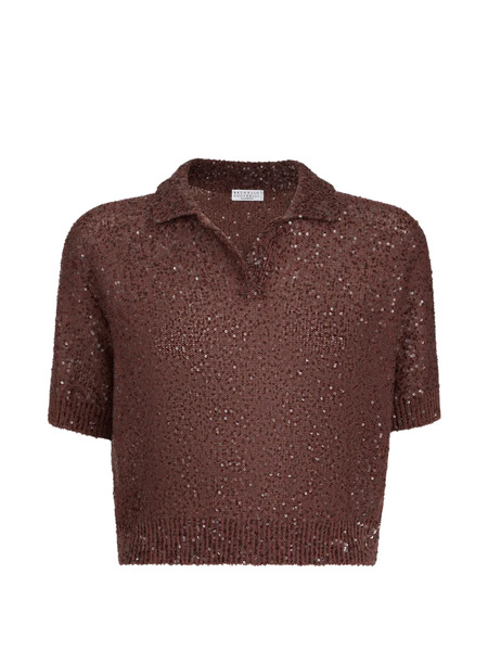  Brunello Cucinelli Sequin Polo Shirt - Brown 