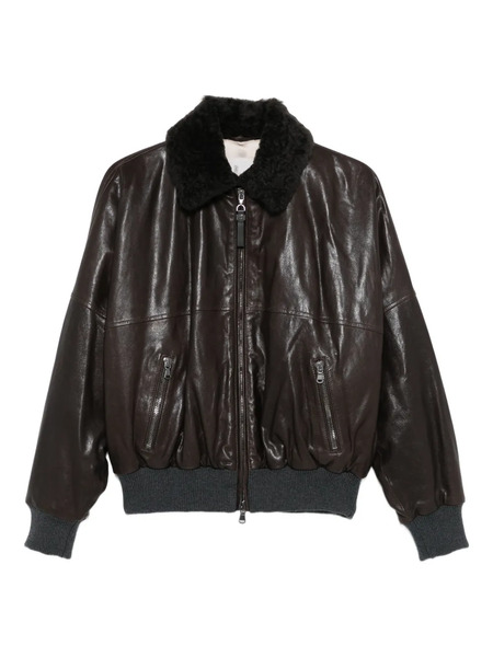  Brunello Cucinelli Shearling-collar Leather Jacket - Brown 