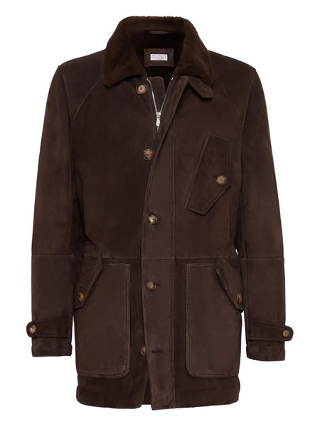  Brunello Cucinelli Shearling Single-breasted Coat - Brown 