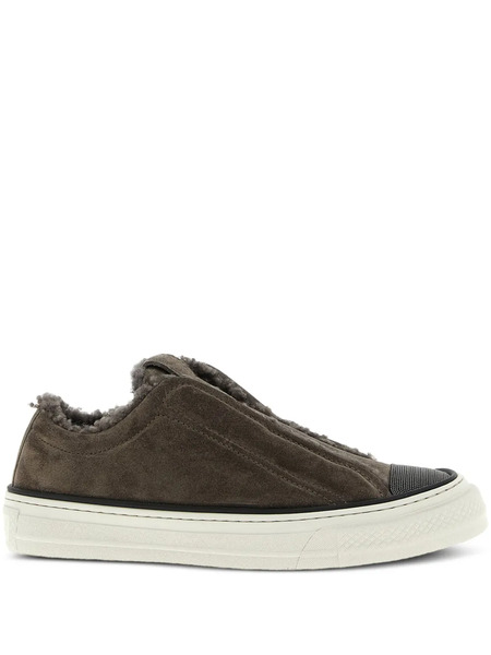  Brunello Cucinelli Shearling-trim Sneakers - Brown 