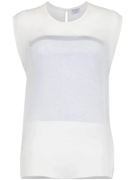  Brunello Cucinelli Sheer Sleeveless Blouse - Neutrals 