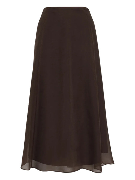  Brunello Cucinelli Silk Midi Skirt - Brown 