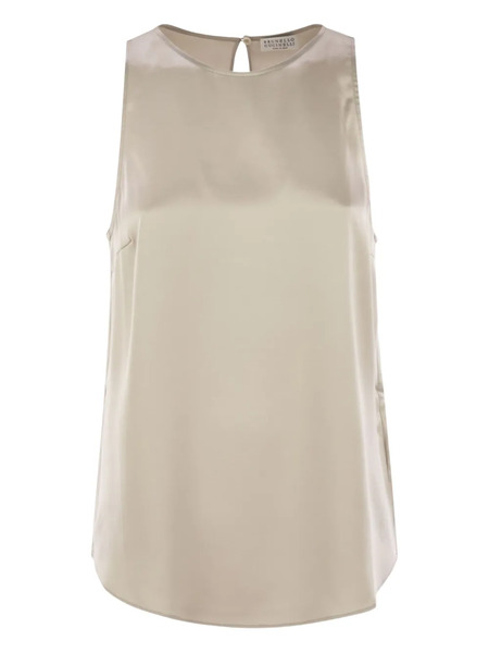  Brunello Cucinelli Silk-satin Sleeveless Blouse - Neutrals 