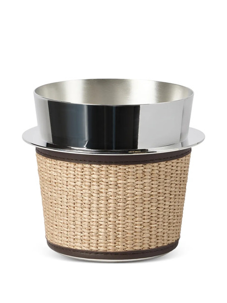  Brunello Cucinelli Silver-plated Steel And Raffia-effect Techno Cotton Ice Bucket - Neutrals 