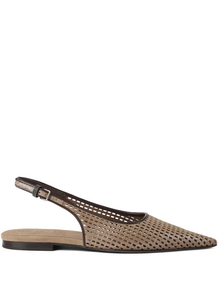  Brunello Cucinelli Sparkling Leather Slingback Ballet Flats - Neutrals 