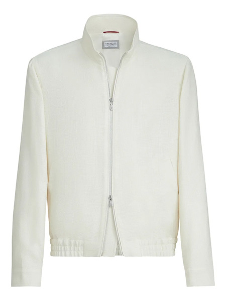  Brunello Cucinelli Stand-collar Hopsack Jacket - White 