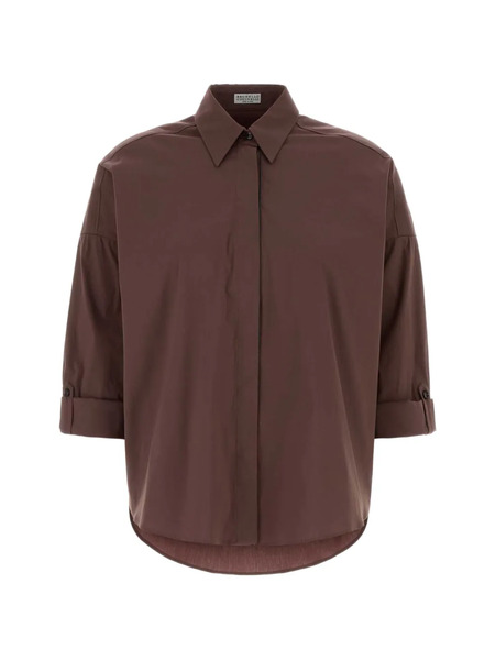  Brunello Cucinelli Stretch Poplin Shirt - Brown 