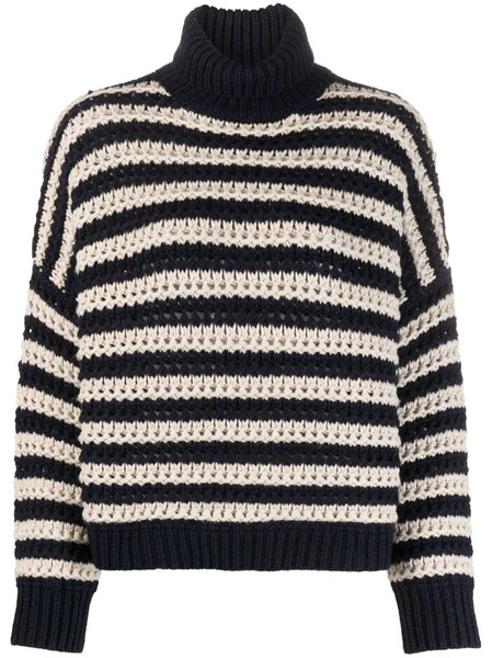  Brunello Cucinelli Stripe-print Turtleneck Jumper - Blue 