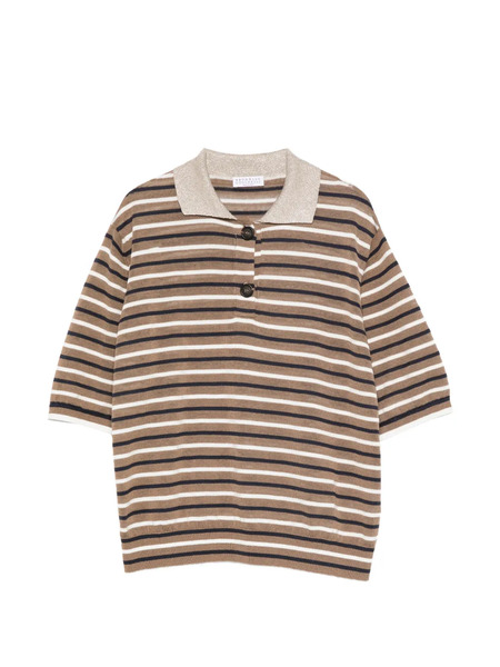  Brunello Cucinelli Striped Collared Knitwear - Brown 