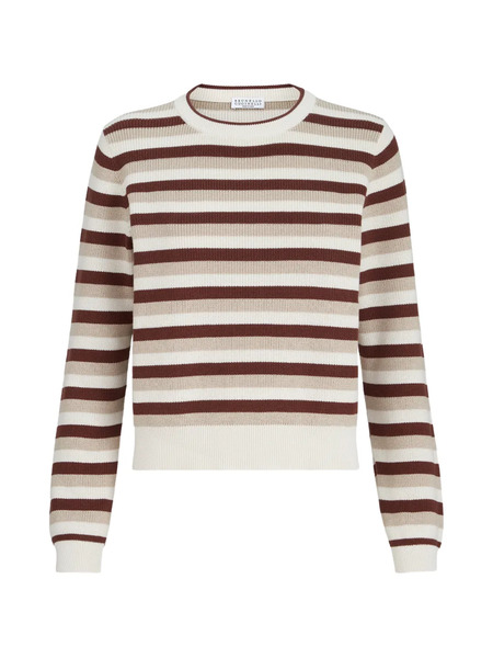  Brunello Cucinelli Striped Cotton Sweater - Neutrals 