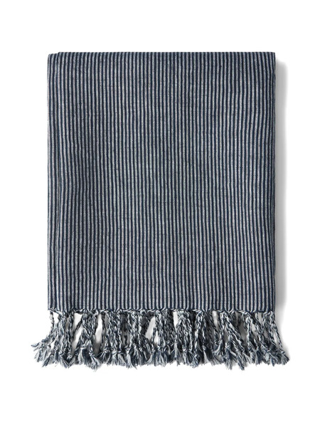  Brunello Cucinelli Striped Fringed Linen Throw Blanket - Blue 