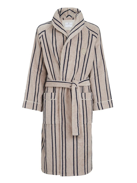 Brunello Cucinelli Striped Logo Cotton Bathrobe - Neutrals 