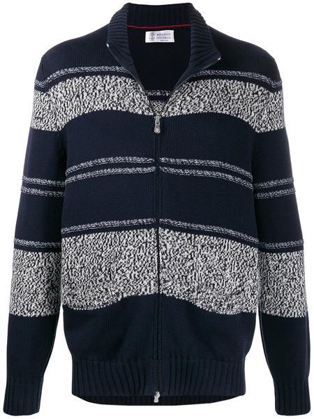  Brunello Cucinelli Striped Pattern Cardigan - Blue 