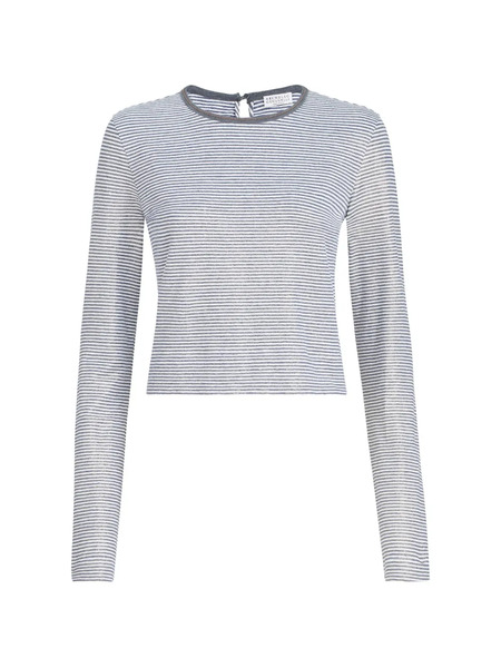  Brunello Cucinelli Striped-pattern Lamé Top - Blue 