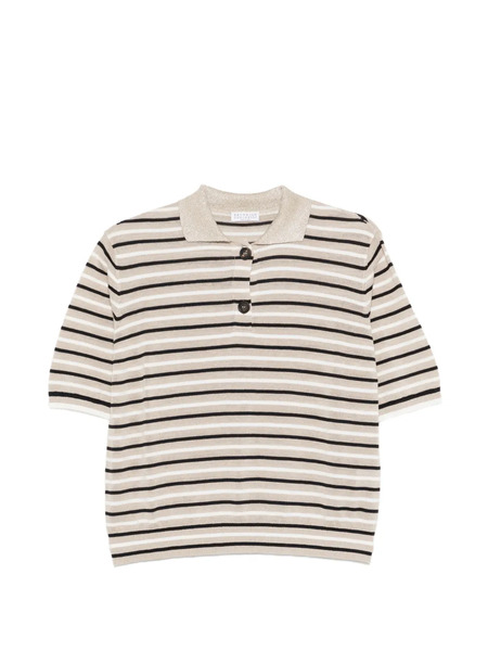  Brunello Cucinelli Striped Polo Top - Neutrals 