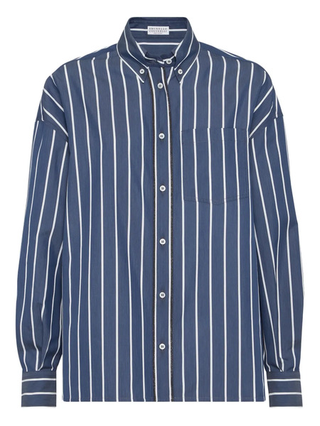  Brunello Cucinelli Striped Poplin Shirt - Blue 