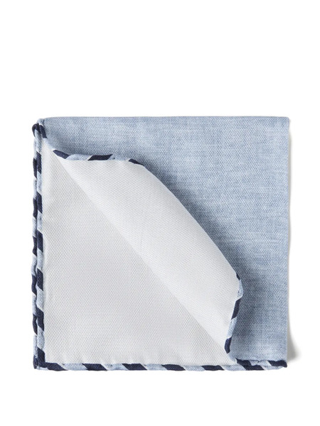  Brunello Cucinelli Striped-trim Silk Pocket Square - Blue 