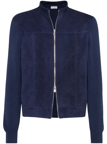  Brunello Cucinelli Suede Bomber Jacket - Blue 