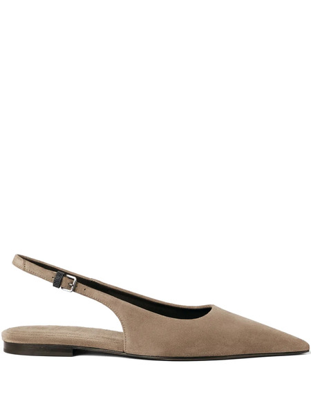  Brunello Cucinelli Suede Slingback Ballet Flats - Brown 