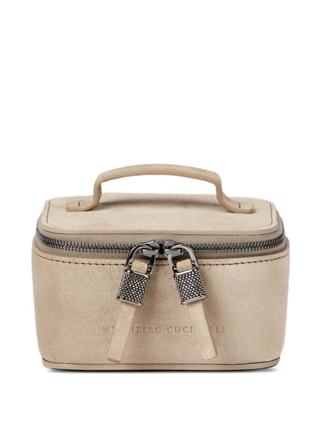  Brunello Cucinelli Suede Small Jewelry Box With Shiny Zipper Pull - Neutrals 