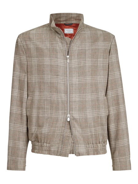  Brunello Cucinelli Tartan Stand Collar Jacket - Neutrals 