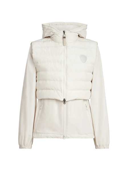 Brunello Cucinelli Techno Cotton Taffeta Outerwear Jacket With Detachable Down Vest, Logo And Monili - Neutrals 