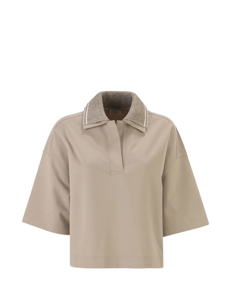  Brunello Cucinelli Techno Couture Fleece Polo Top - Neutrals 