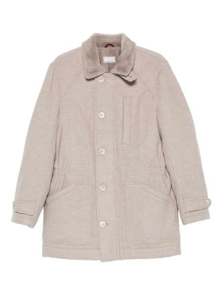  Brunello Cucinelli Trimmed-collar Single-breasted Coat - Neutrals 