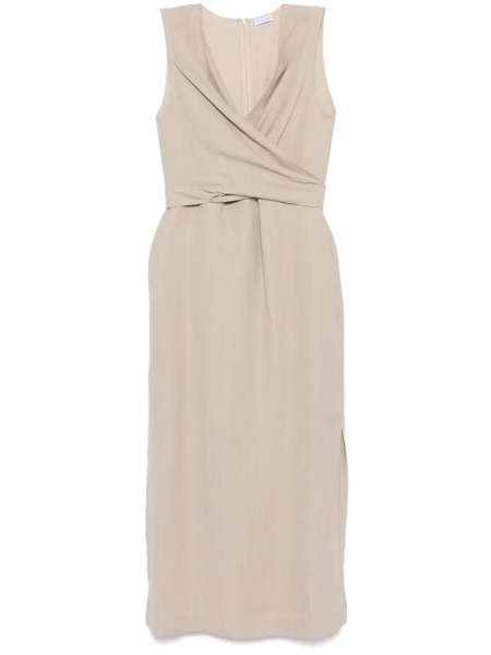  Brunello Cucinelli Wrap-effect Midi Dress - Neutrals 