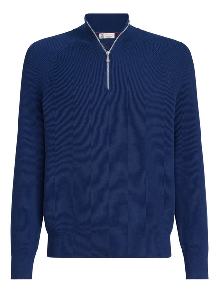  Brunello Cucinelli Zip Cotton Sweater - Blue 