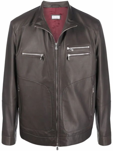  Brunello Cucinelli Zip-up Leather Jacket - Brown 