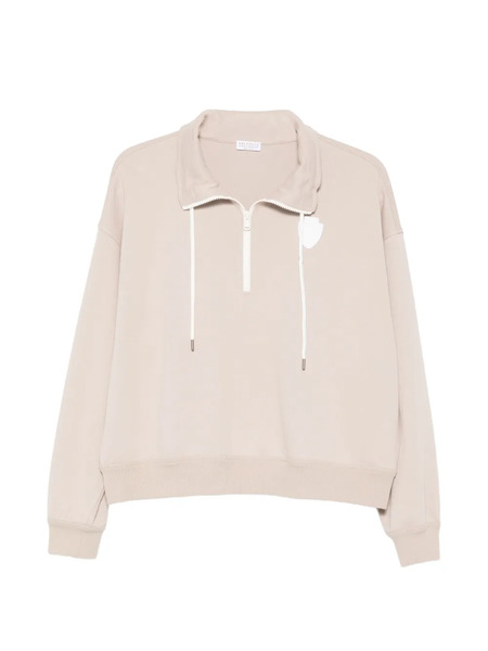  Brunello Cucinelli Zipped Logo-patch Sweatshirt - Neutrals 