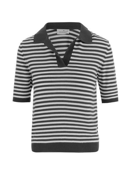  Bruno Manetti Striped-pattern Collared T-shirt - Grey 